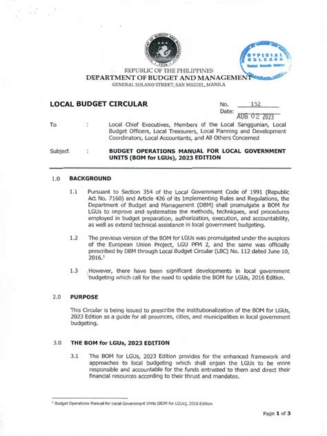 local budget circular no. 152